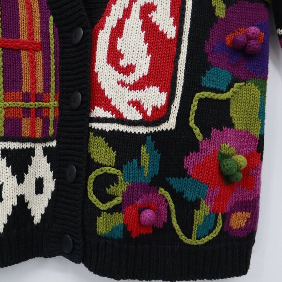 Rebecca Stone Patchwork Cardigan Womens L Black Boho Art To Wear Grandma Quirky - Picture 14 of 16